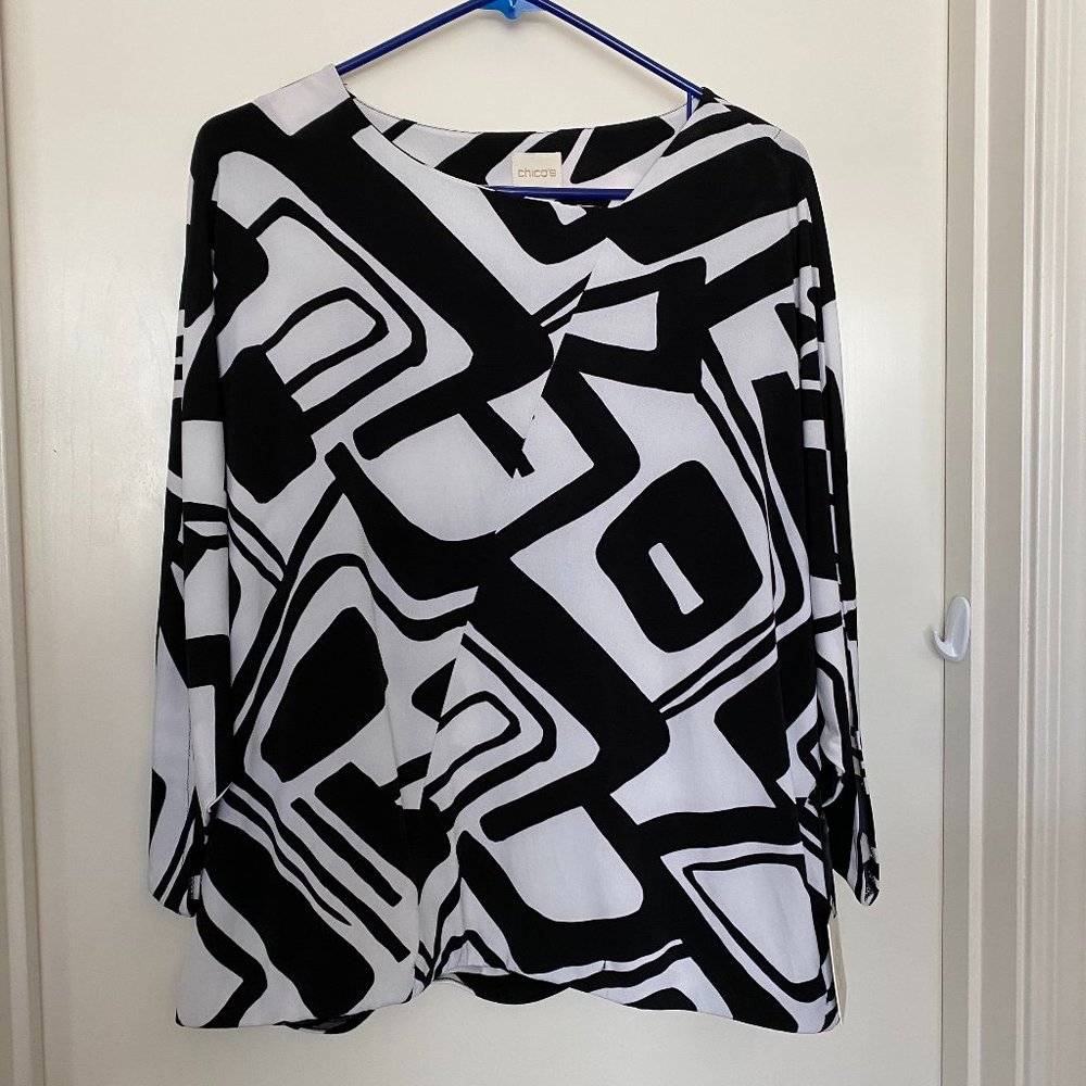 Chico's Black and White Geo Patterned Blouse